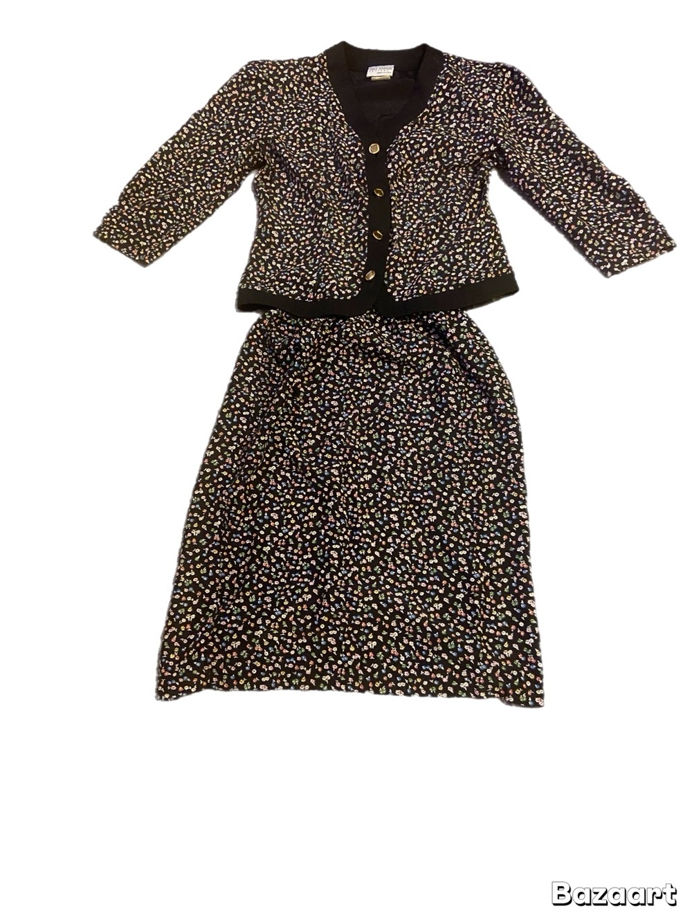 Black Floral Midi Dress with Matching Cropped Jacket